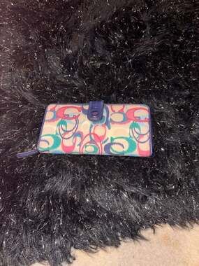 Coach Poppy Ikat Multicolor Signature C Zip Around Checkbook Wallet